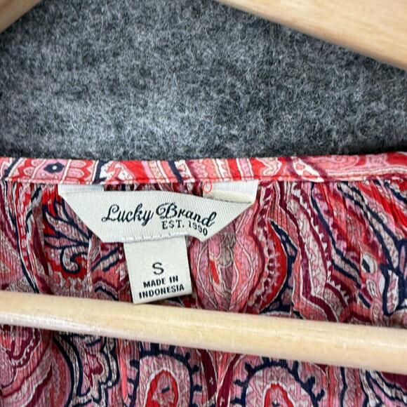 Lucky Brand Blouse Women S Small Pink Geometric V-Neck Long Sleeve Casual - Picture 3 of 6